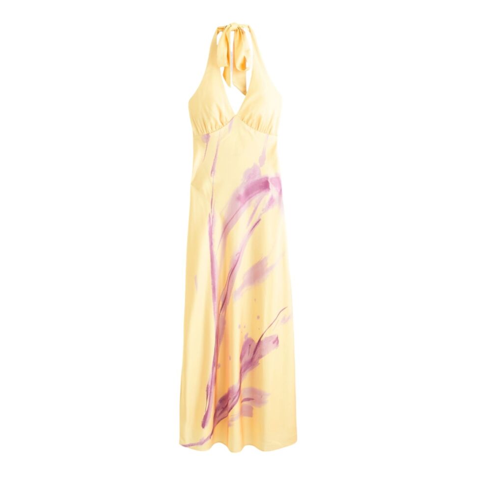 Abercrombie A&F Julia Slip Halter Maxi Dress Yellow Pink Floral NWOT Sz M Petite